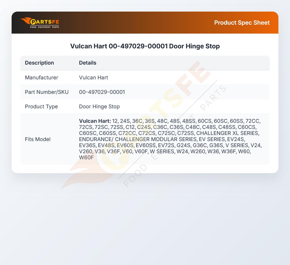 Vulcan Hart 00-497029-00001 Range Door Hinge Stop