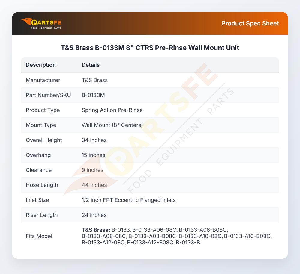 T&S Brass B-0133M Pre-Rinse Unit Wall Mount 8"