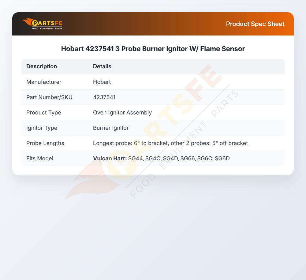 Hobart 4237541 3 Probe Burner Ignitor W/ Flame Sensor