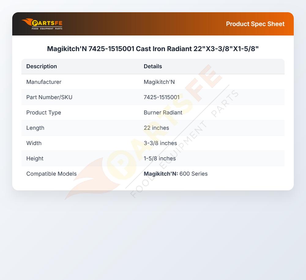 Magikitch'N 7425-1515001 Cast Iron Radiant 22"X3-3/8"X1-5/8"
