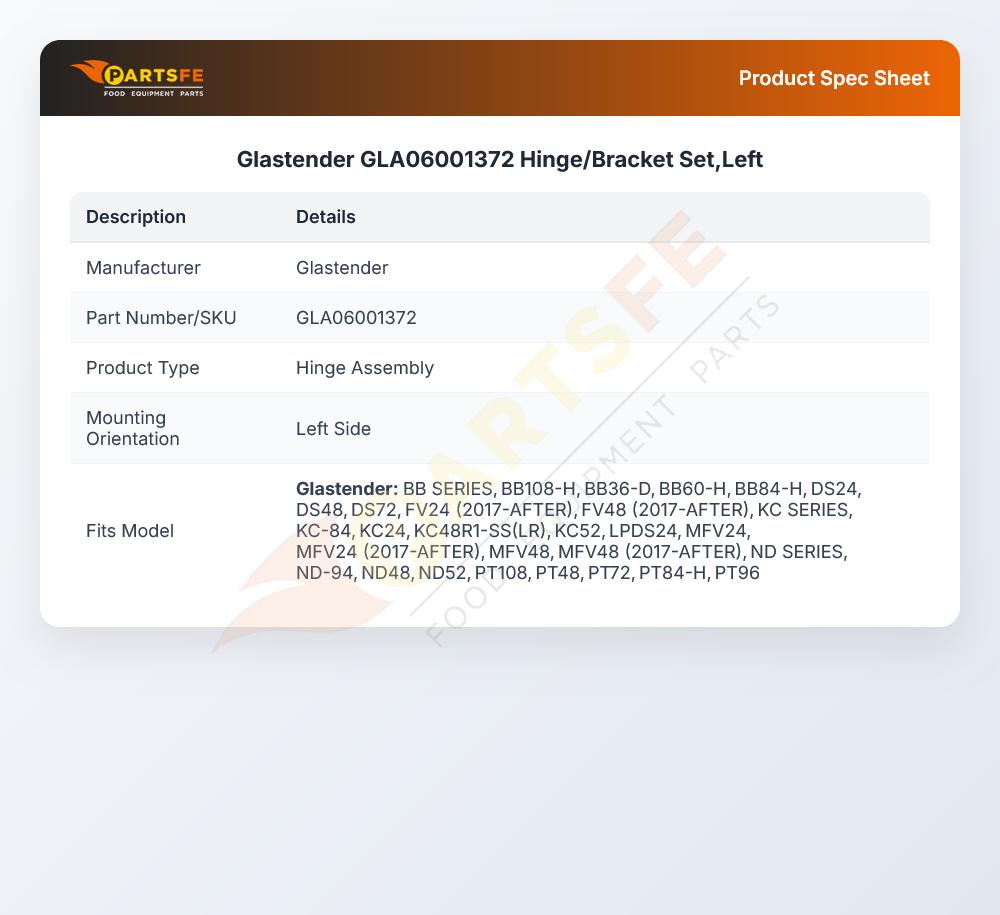 Glastender GLA06001372 Hinge/Bracket Set,Left