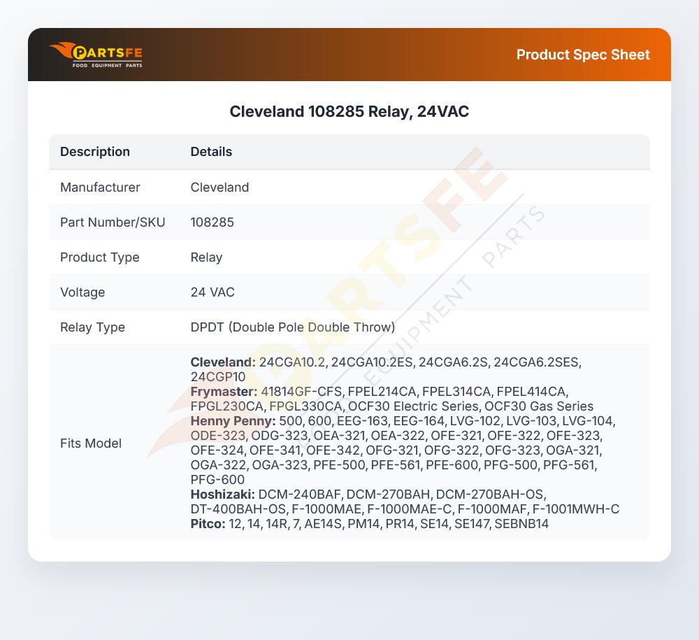 Cleveland 108285 Relay 24 VAC