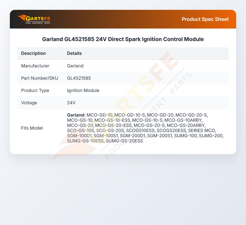 Garland GL4521585 Convection Oven Ignition Module 24V