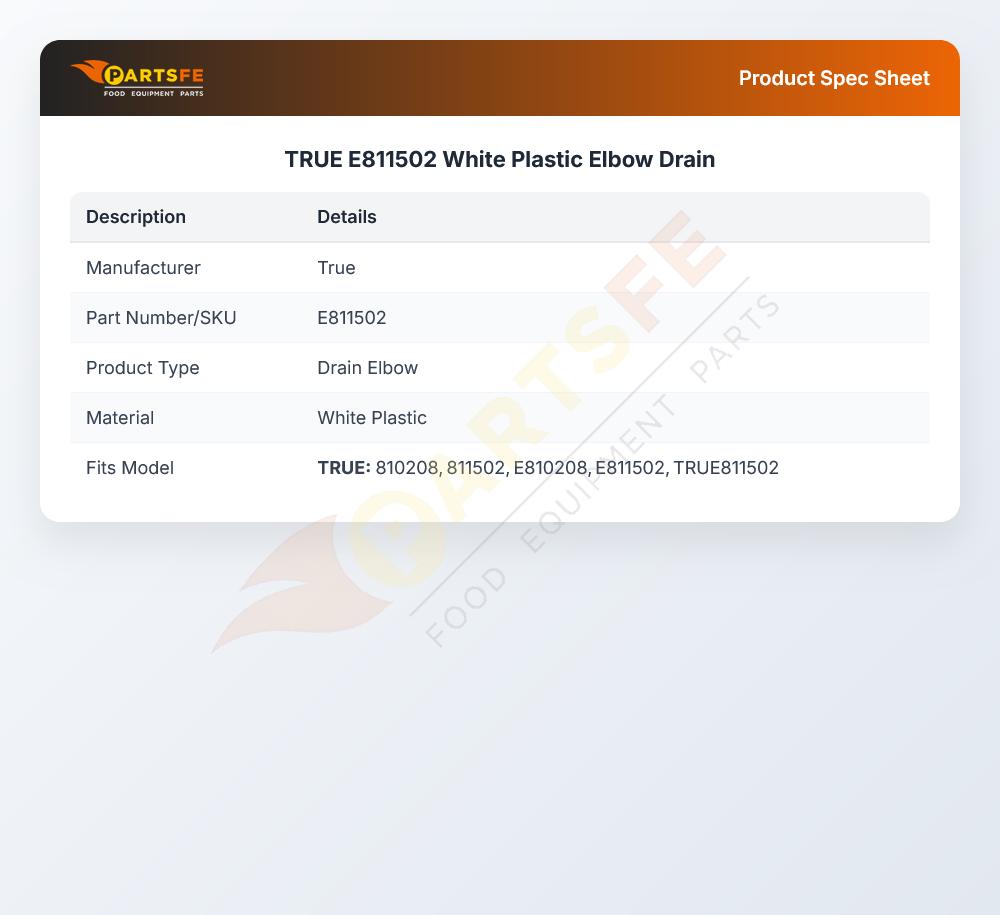 TRUE E811502 White Plastic Elbow Drain