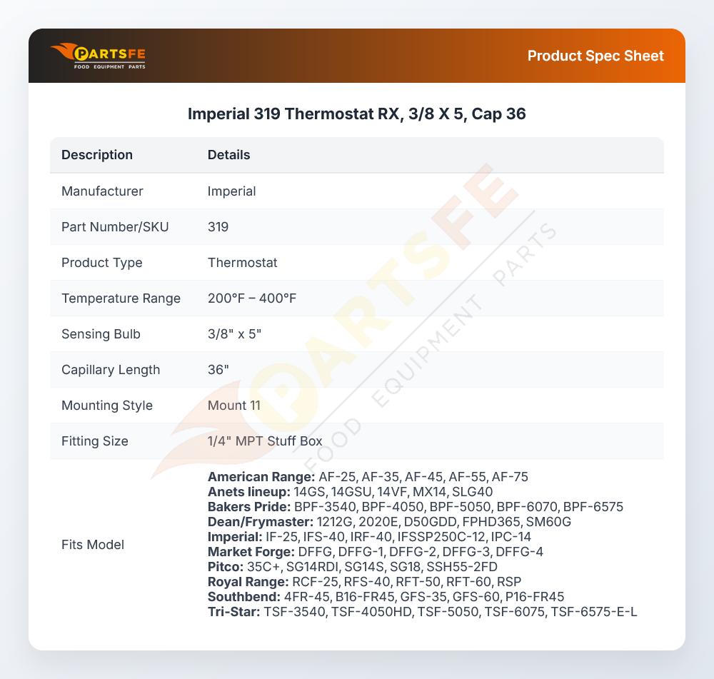 Imperial 319 Thermostat RX 3/8" X 5" 36" Capillary