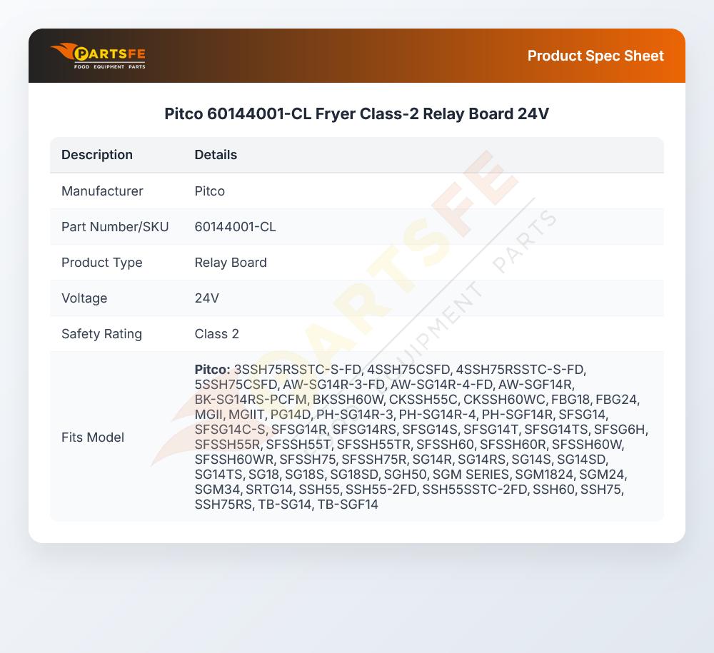 Pitco 60144001-CL Fryer Class-2 Relay Board 24V