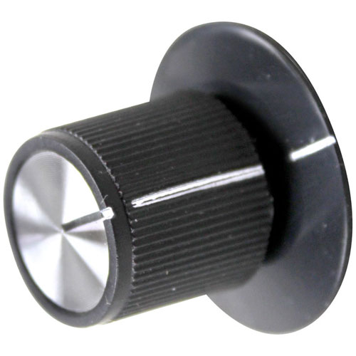 Hatco HT05.30.043.00 Black Pointer Knob W/white Indicator, 1-1/8" DIA, .187 FLAT RIGHT