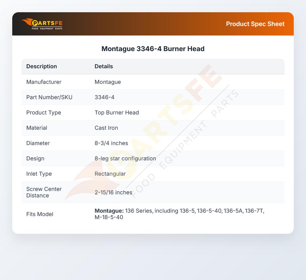 Montague 3346-4 Cast Iron Burner Head 8-3/4''