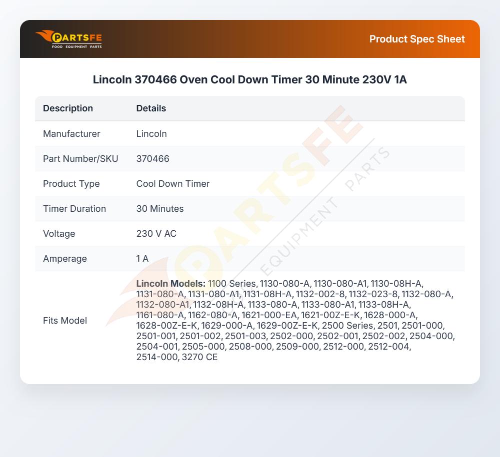 Lincoln 370466 Oven Cool Down Timer 30 Minute 1A 230V