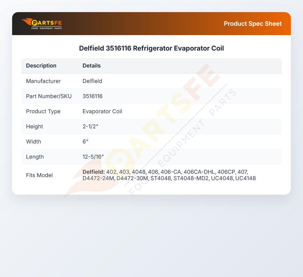 Delfield 3516116 Refrigerator Evaporator Coil