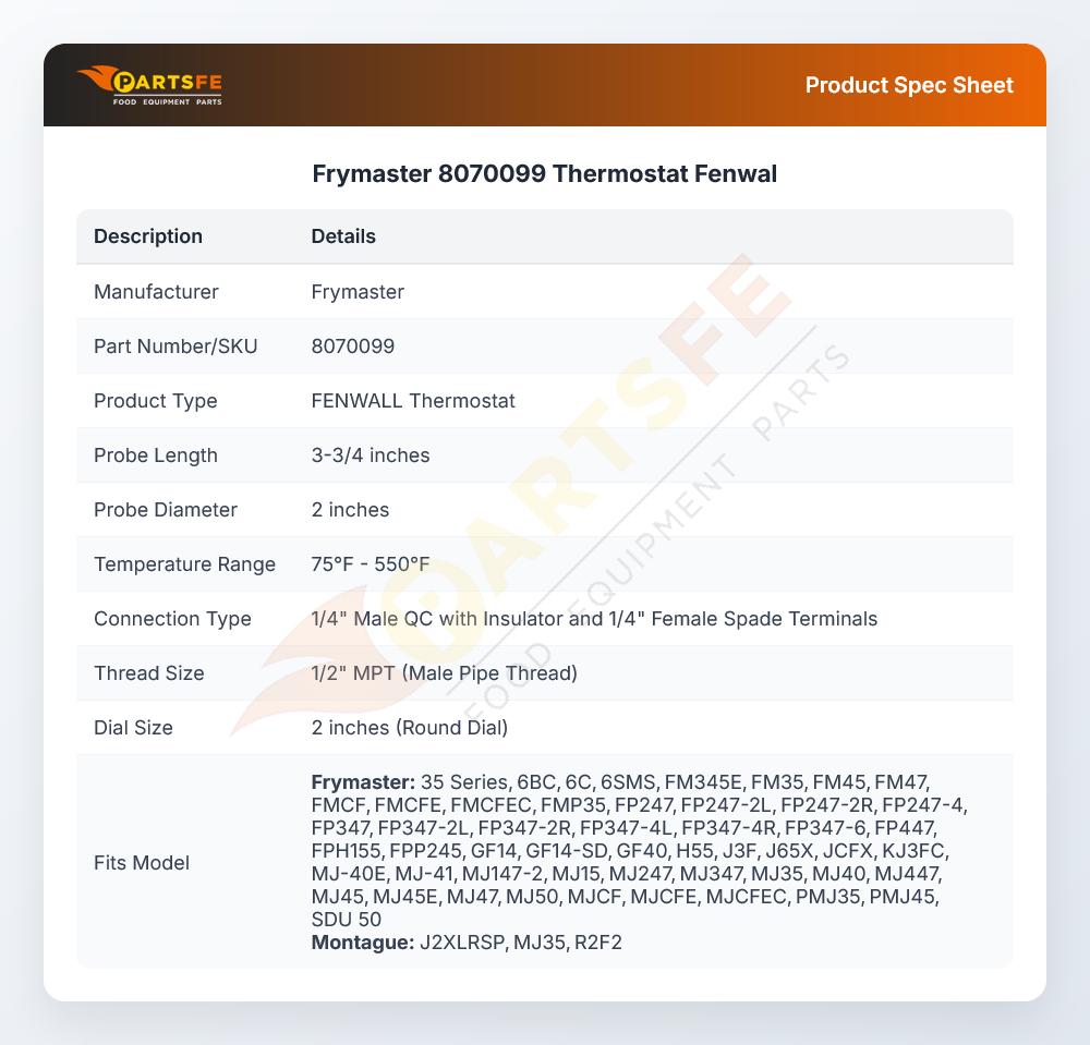 Frymaster 8070099 Fenwal Thermostat