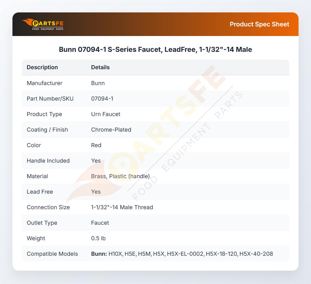 Bunn 07094-1 S-Series Faucet, LeadFree, 1-1/32"-14 Male