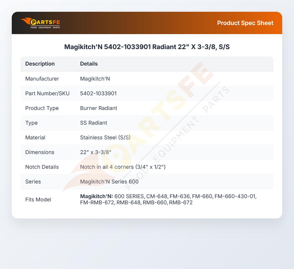 Magikitch'N 5402-1033901 Radiant 22" X 3-3/8" Stainless Steel