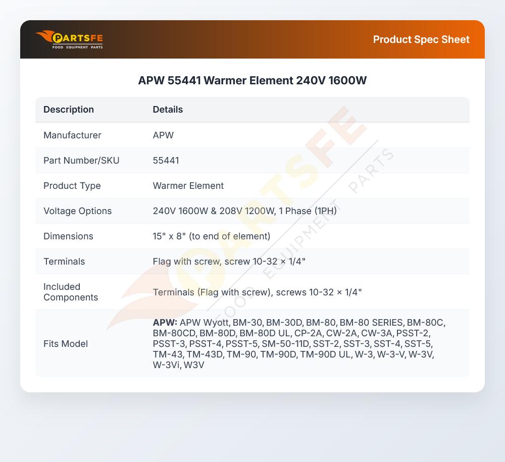 APW 55441 Element 208/240V 1200/1600W