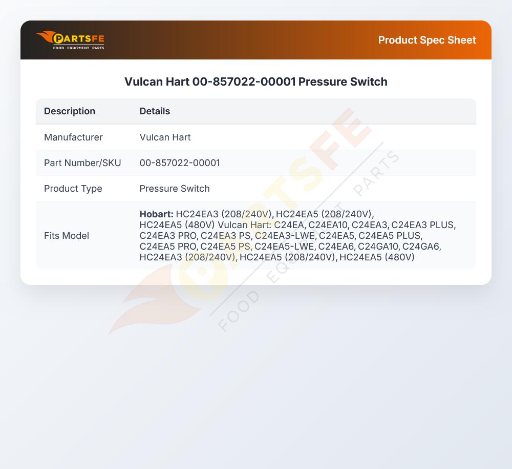 Vulcan Hart 00-857022-00001 Pressure Switch
