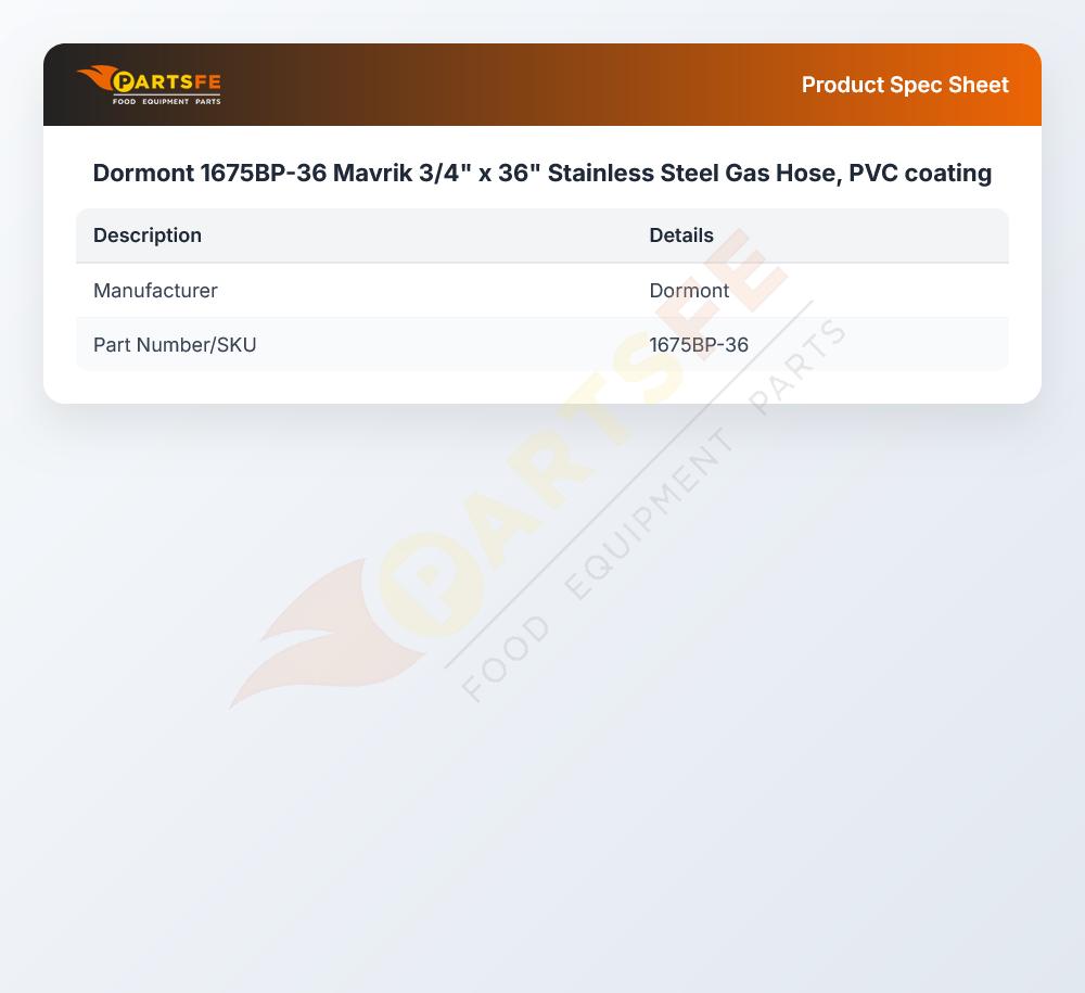 Dormont 1675BP-36 Gas Hose Stainless Steel PVC Coating 3/4" X 36"