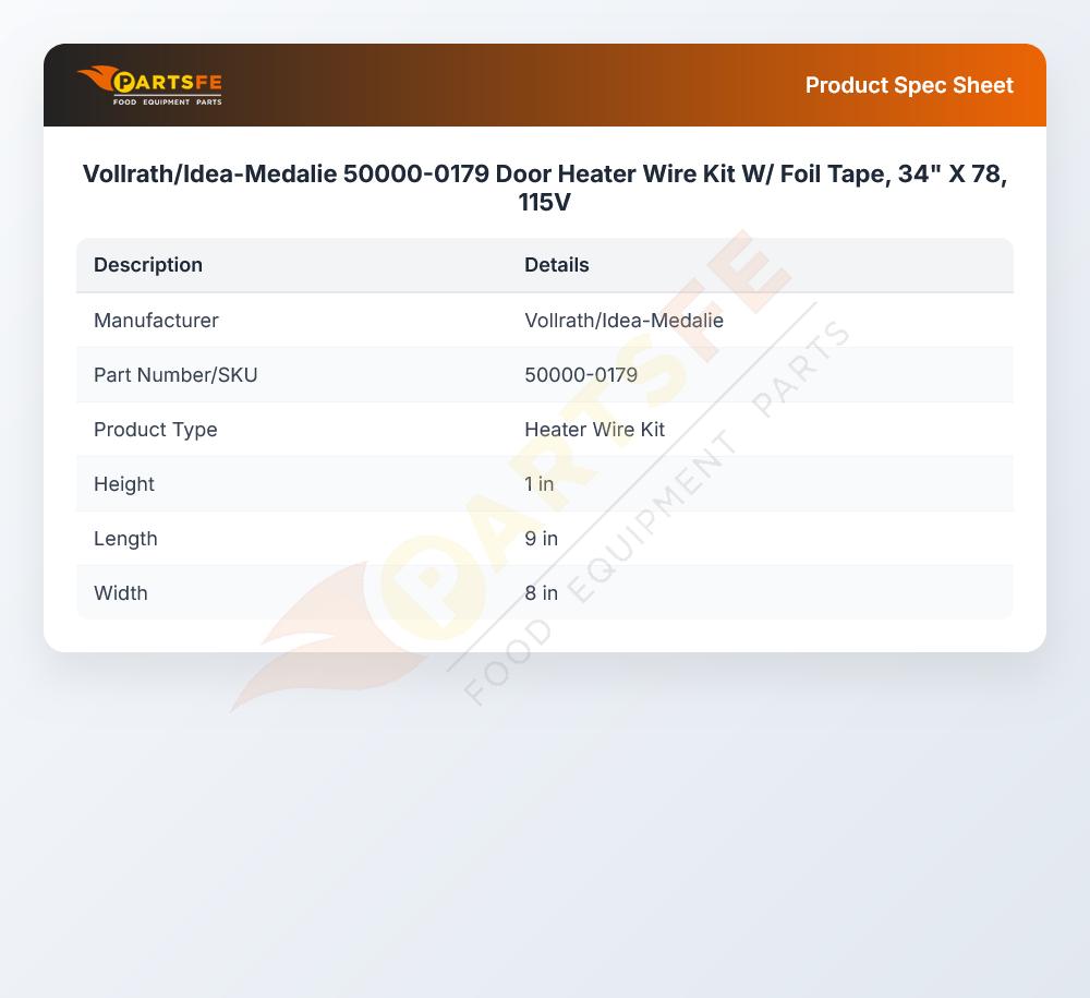 Vollrath/Idea-Medalie 50000-0179 Door Heater Wire Kit W/Foil Tape 34" X 78" 115V
