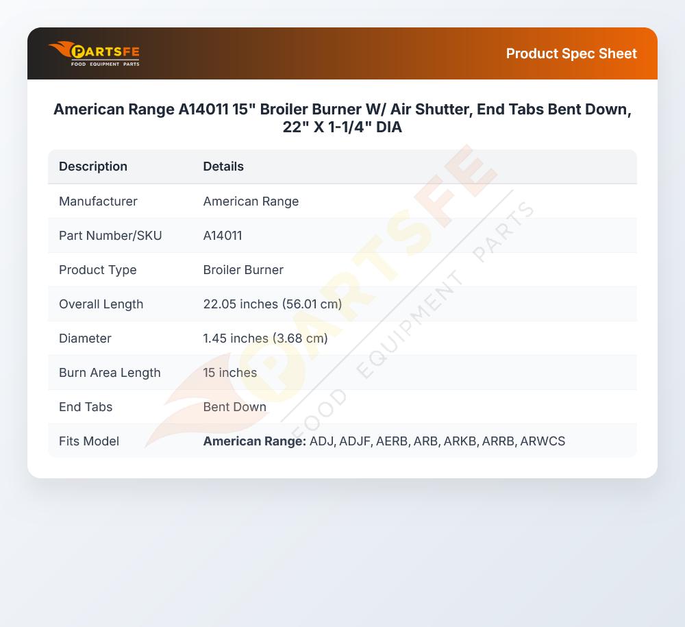 American Range A14011 Burner ARRB AERB ARKB