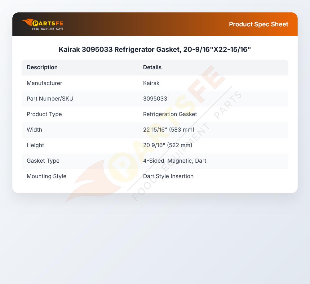Kairak 3095033 Door Gasket 20-9/16" X 22-15/16"