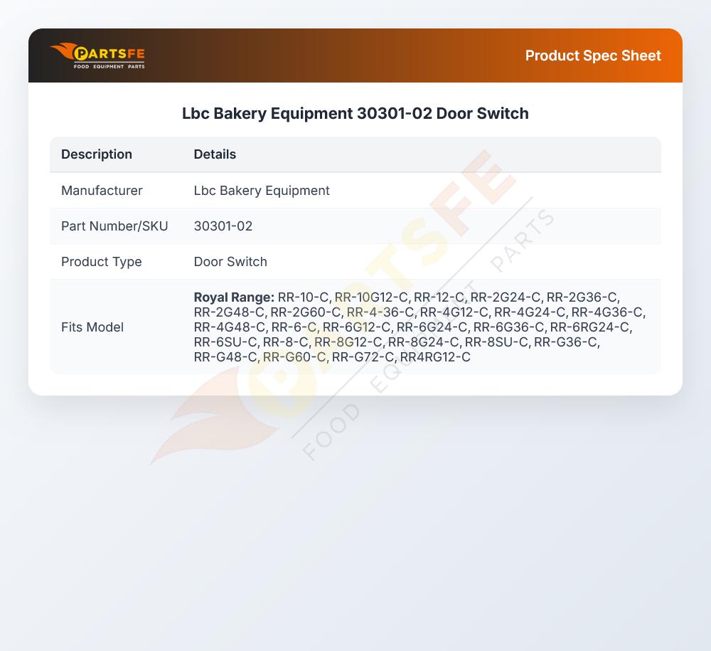 Lbc Bakery Equipment 30301-02 Door Switch
