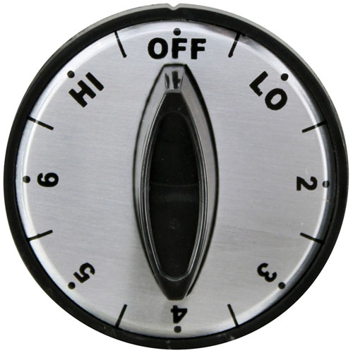 Atlas 1800-2471 Flat Down Chrome Face Knob 2" DIA, OFF-LO-2-6-HI, Mount .187", Fixed Overlay