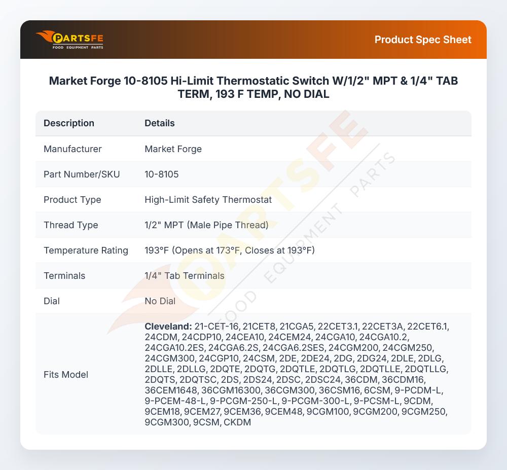 Market Forge 10-8105 Condenser Thermostat 3500/ST-10