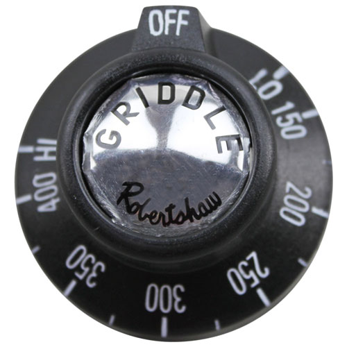 Cecilware M044A BJ Thermostat Knob, 1-15/16" DIA, OFF-LO-150-400F-HI, Mount 11/16" DIA, Position Notch up, 11/16" Long Protrusion