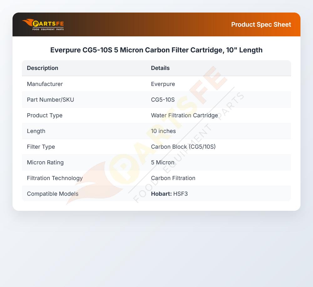 Everpure CG5-10S 5 Micron Carbon Filter Cartridge, 10" Length
