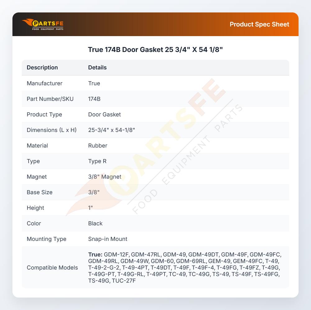 True 174B Door Gasket 25 3/4" X 54 1/8"