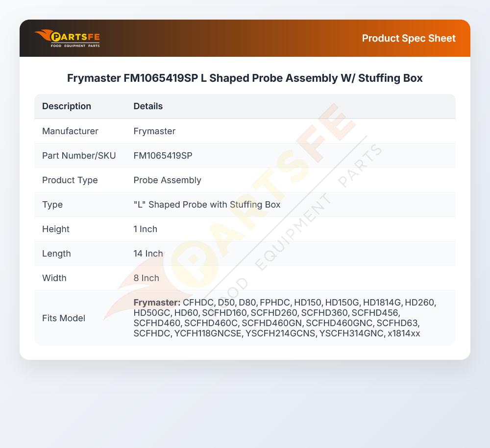 Frymaster FM1065419SP L Shaped Probe Assembly W/ Stuffing Box