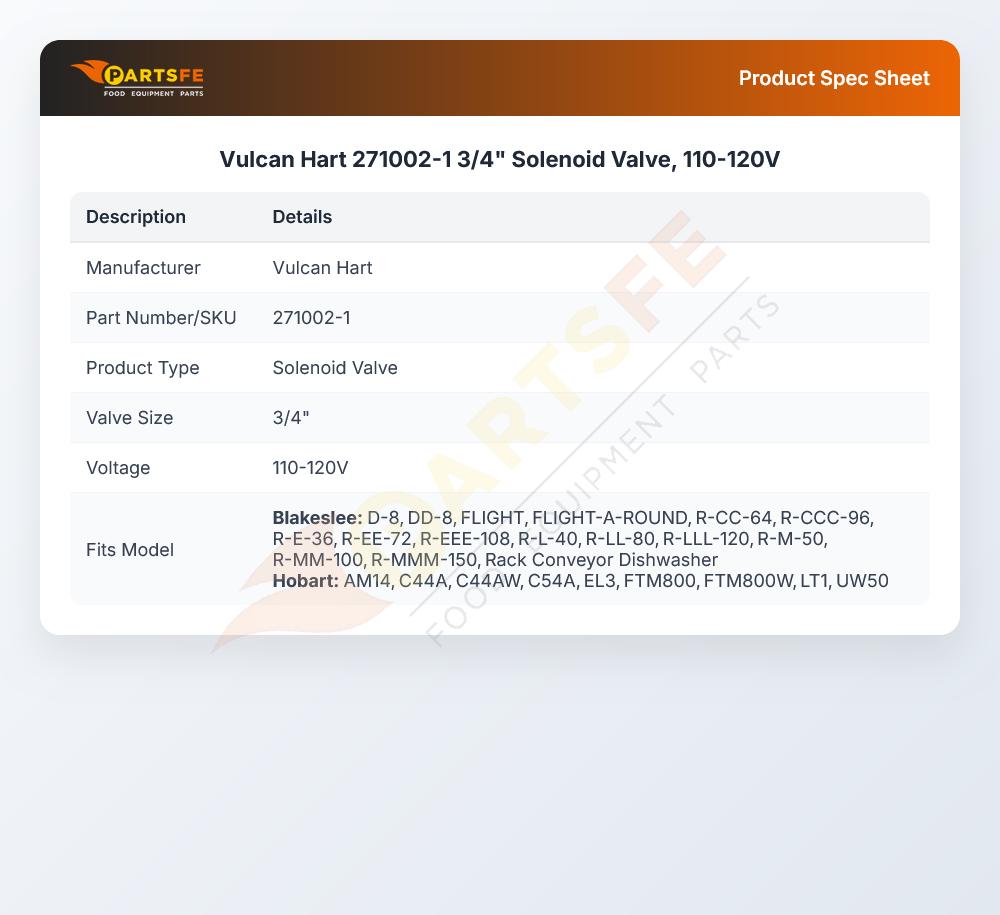 Vulcan Hart 271002-1  3/4" Solenoid Valve, 110-120V
