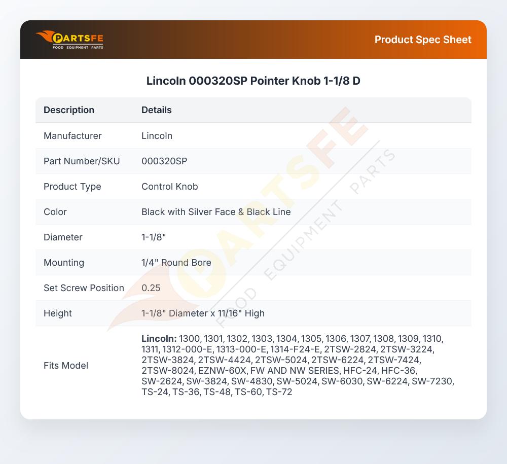 Lincoln 000320SP Pointer Knob 1-1/8 D