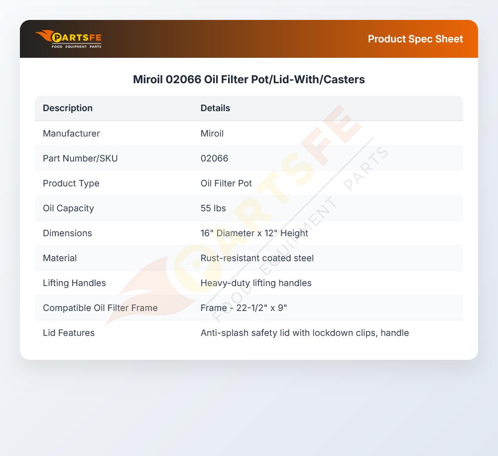 Miroil 02066 Oil Filter Pot/Lid-With/Casters