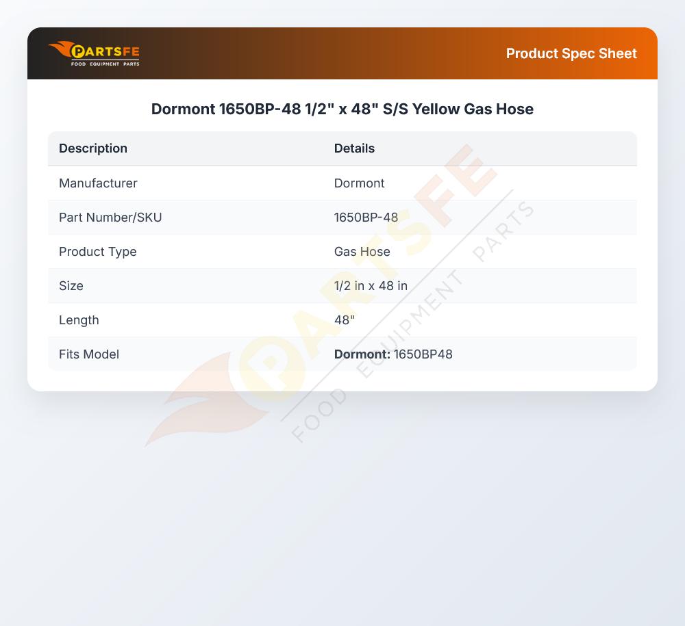 Dormont 1650BP-48 Gas Hose 1/2" X 48"