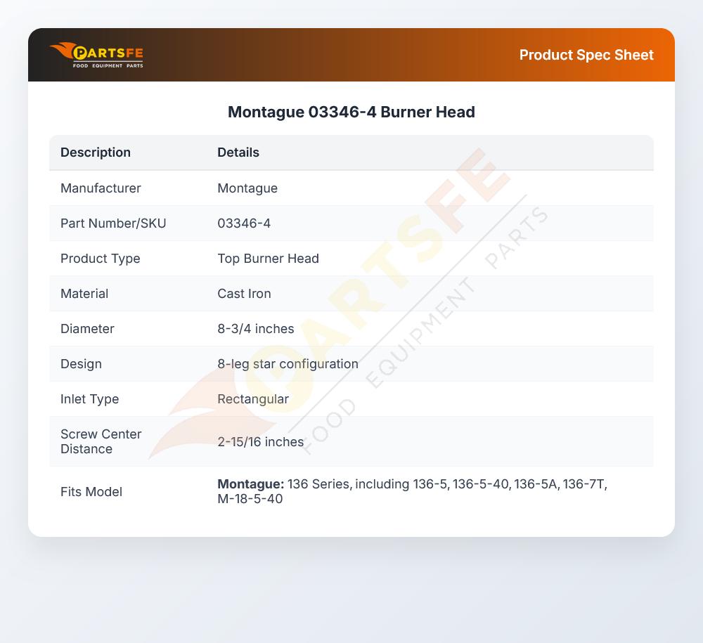 Montague 03346-4 Cast Iron Burner Head 8-3/4''