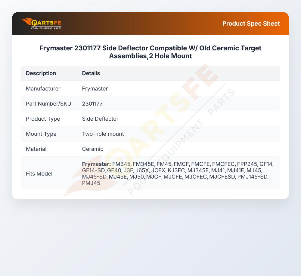 Frymaster 2301177 Fryer Side Deflector 45 CF