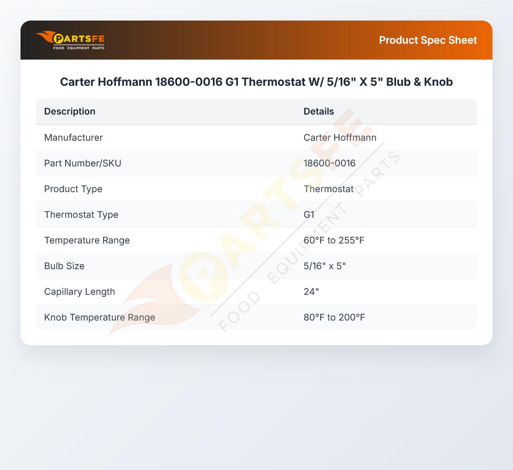 Carter Hoffmann 18600-0016 Thermostat 255&deg;F