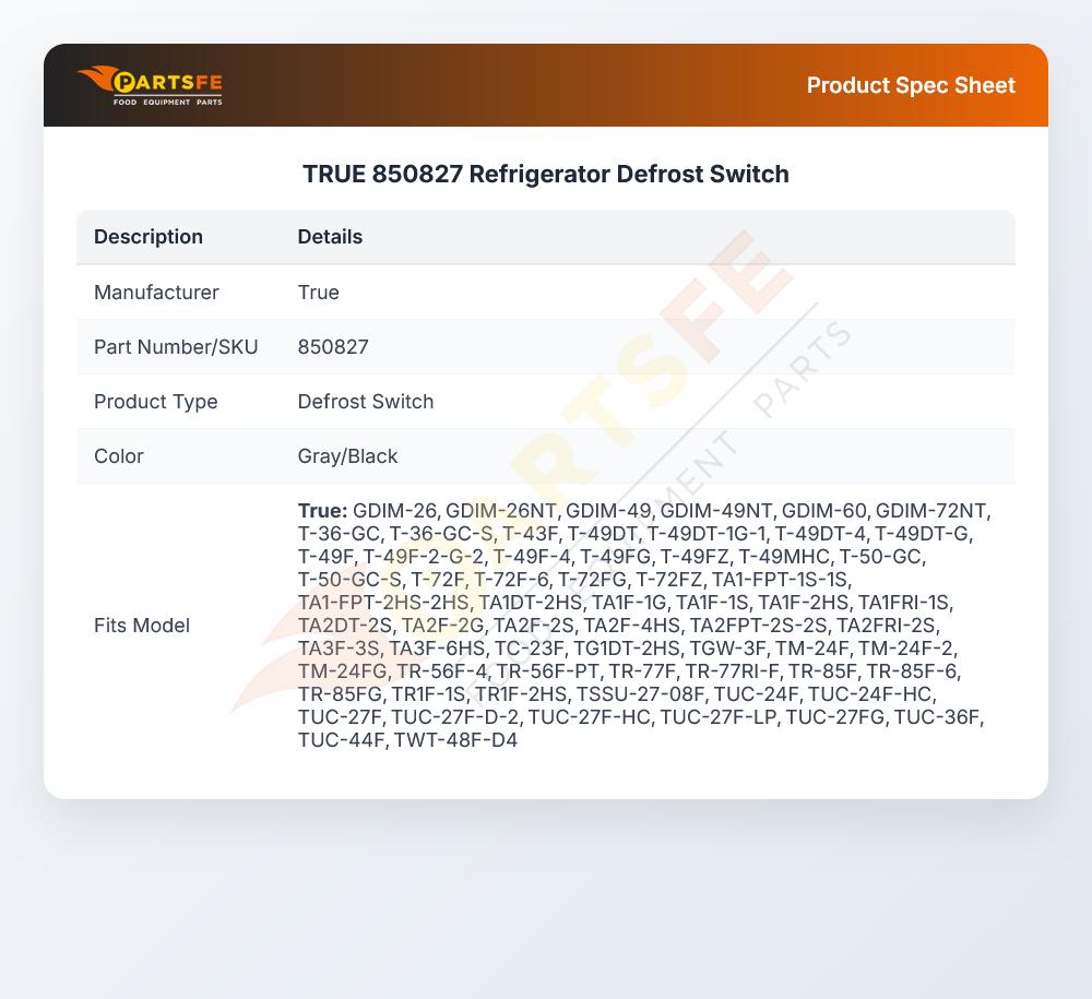 TRUE 850827 Refrigerator Defrost Switch