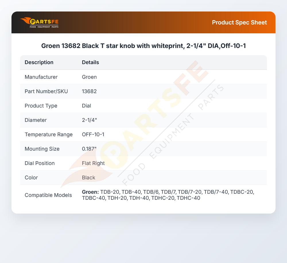Groen 13682 Black T star knob with whiteprint, 2-1/4" DIA,Off-10-1
