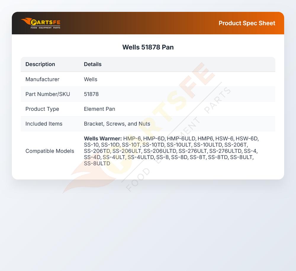 Wells 51878 Element Pan Kit SS8/10