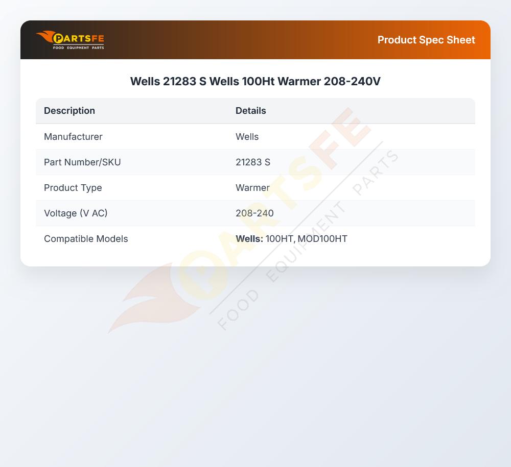 Wells 21283 S Warmer 208-240V 100HT