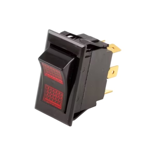 Vulcan Hart 00-715112 DPDT Red Lights Black Rocker Switch, On/off/on,  7/8" X 1-1/2"