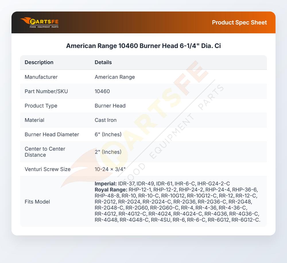 American Range 10460 Burner Head Cast Iron 6-1/4" DIA