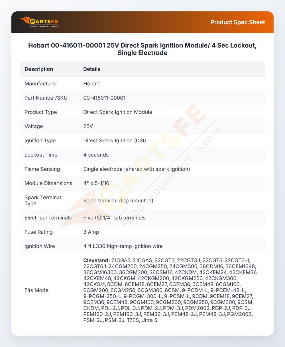 Hobart 00-416011-00001 Spark Ignition Module 25V