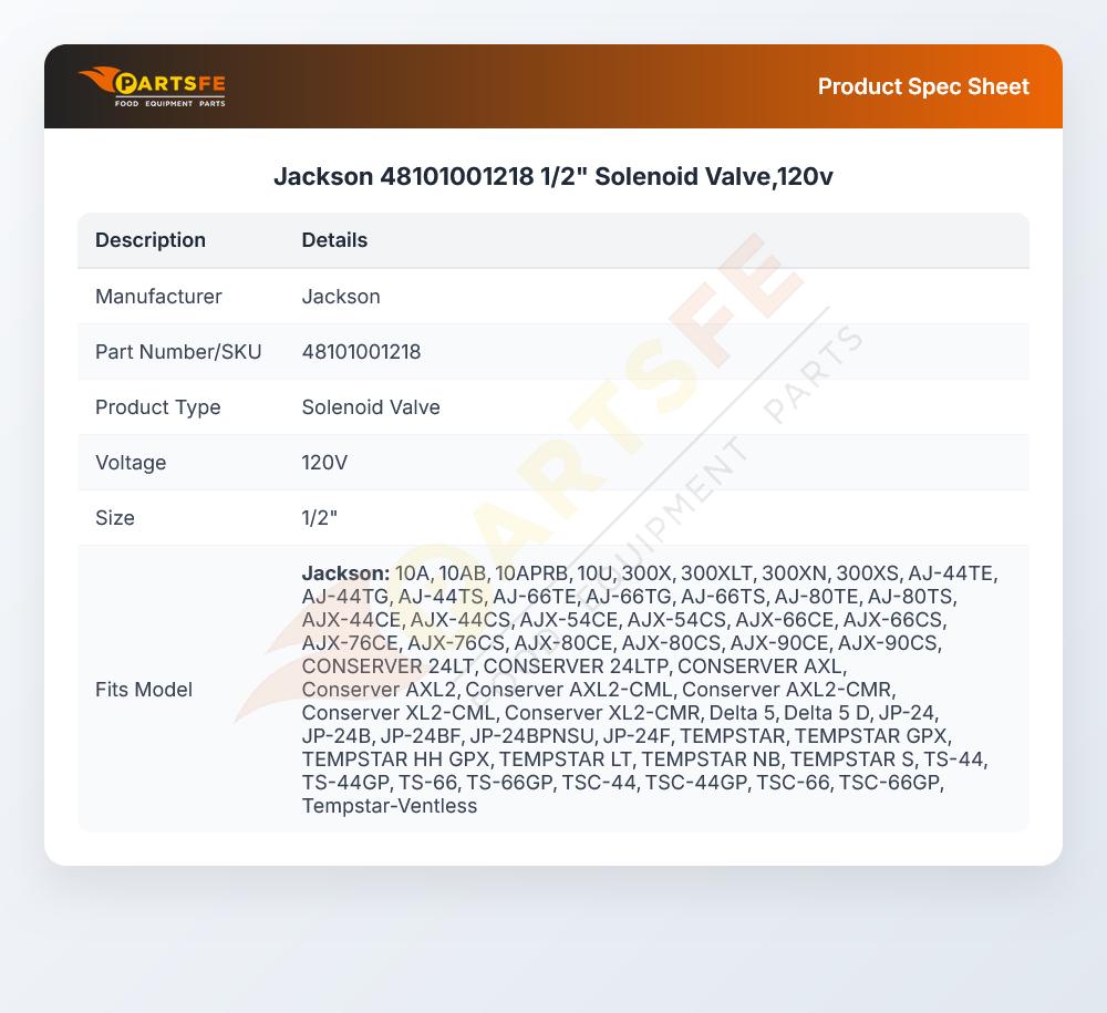 Jackson 48101001218 Solenoid Valve 1/2" 120V