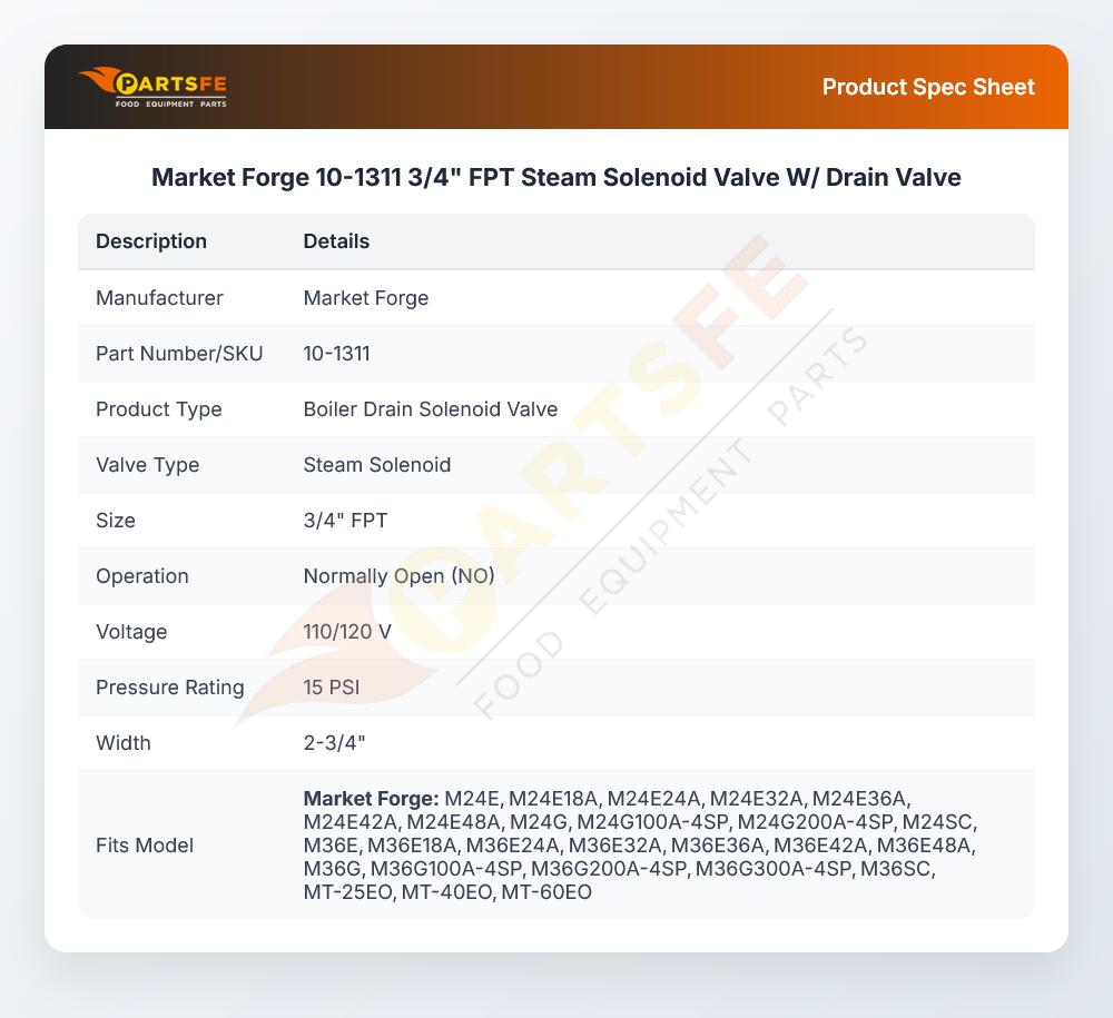 Market Forge 10-1311 Drain Solenoid Valve 3/4" FPT NO