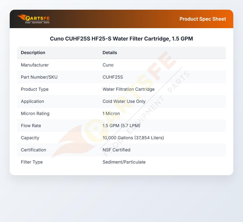Cuno CUHF25S HF25-S Water Filter Cartridge, 1.5 GPM