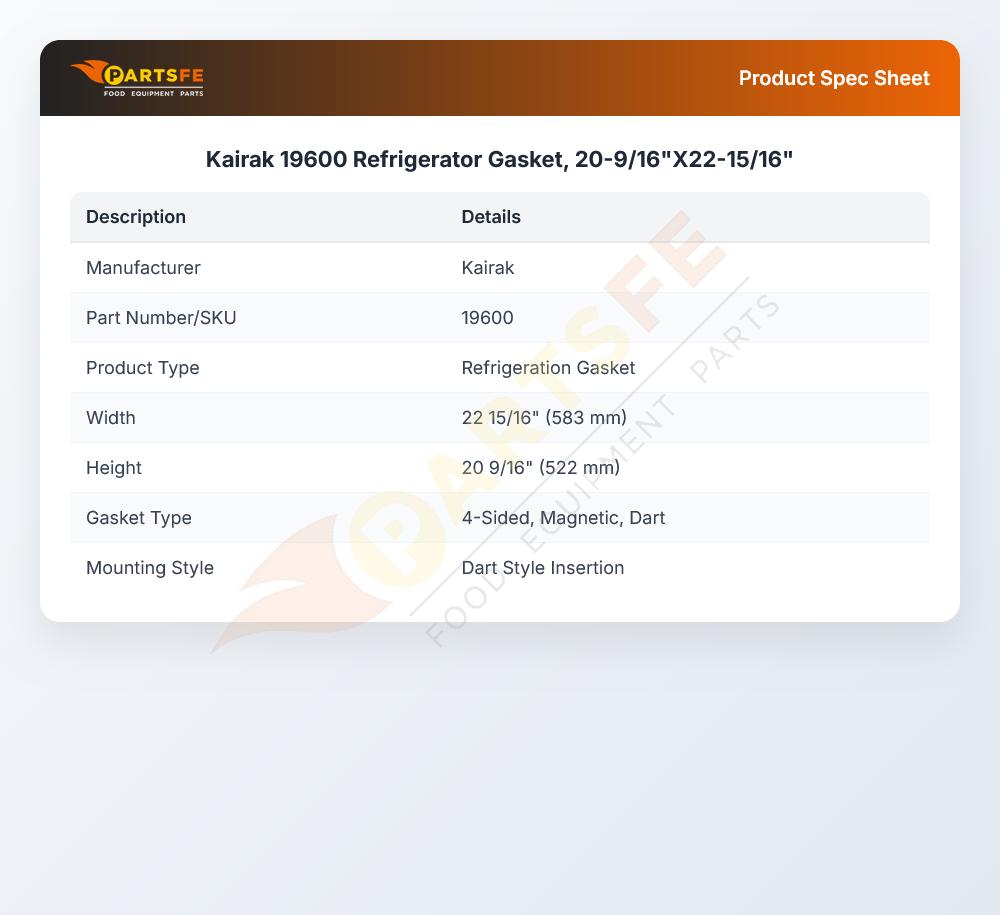 Kairak 19600 Door Gasket 20-9/16" X 22-15/16"