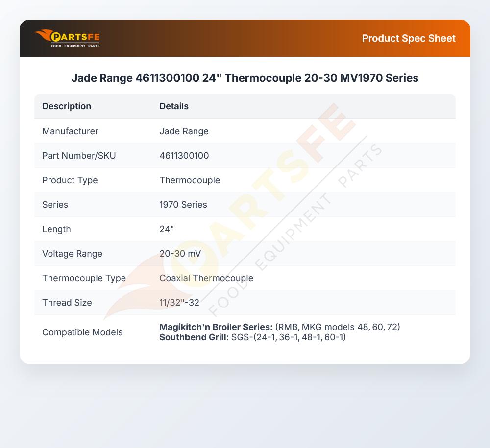 Jade Range 4611300100 24" Thermocouple 20-30 MV1970 Series