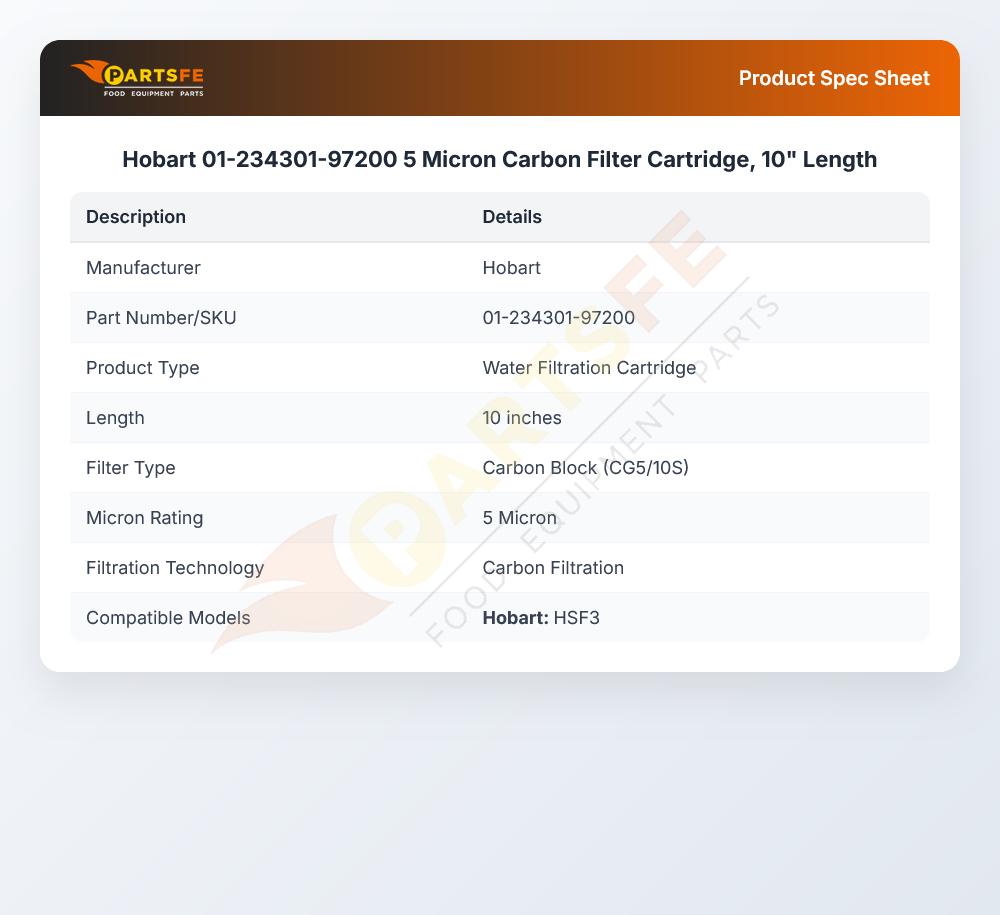 Hobart 01-234301-97200 Carbon Block Water Filter 1-Pack CB-10